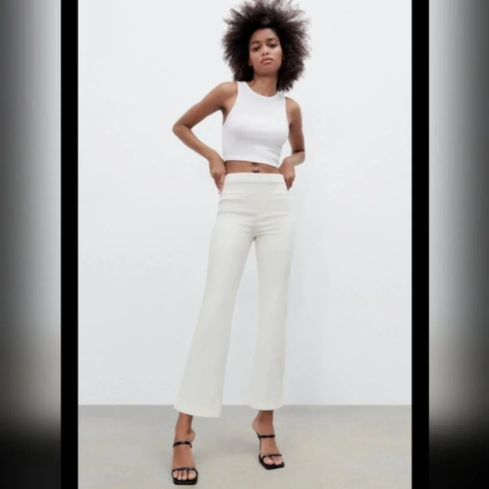 Zara Coastal Beach Pocket Cropped Flare Spring Pants M - Picture 1 of 9